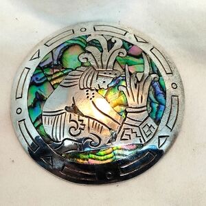 Vintage Sterling Silver and Abalone Inlay Brooch